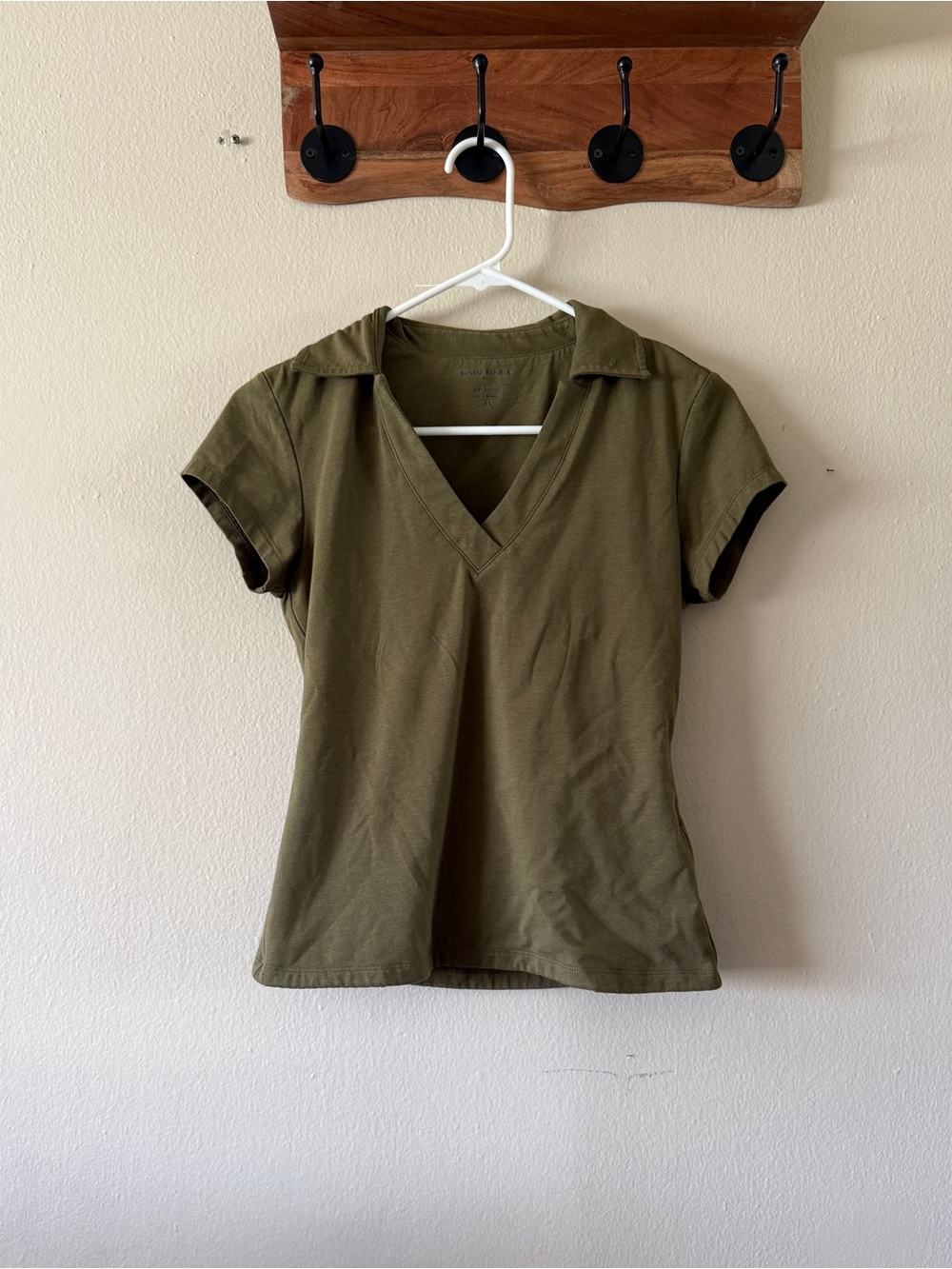 Banana Republic Olive Green Johnny Collar V-Neck Cap Sleeves Top Size XS